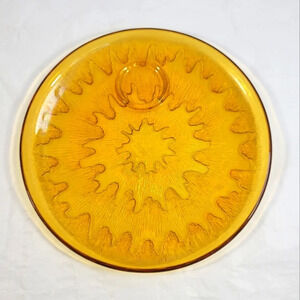 Vintage Indiana Glass Amber Sunburst 9 1/4" Snack Plate